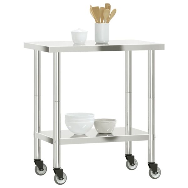 vidaXL Kitchen Work Table with Wheels 32.5"x21.7"x33.5" Stainless Steel - Image 4