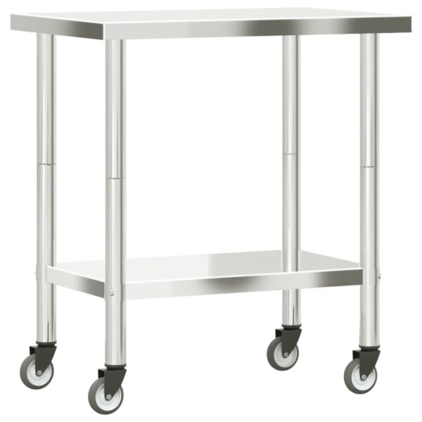 vidaXL Kitchen Work Table with Wheels 32.5"x21.7"x33.5" Stainless Steel - Image 7