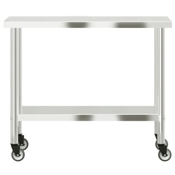 vidaXL Kitchen Work Table with Wheels 43.3"x21.7"x33.5" Stainless Steel - Image 5