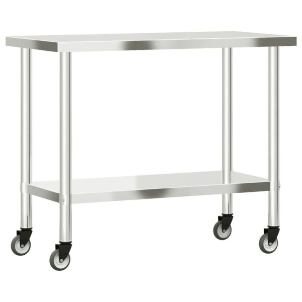 vidaXL Kitchen Work Table with Wheels 43.3"x21.7"x33.5" Stainless Steel - Image 7