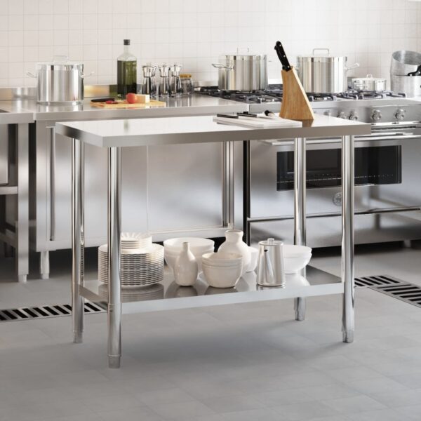 vidaXL Kitchen Work Table 43.3"x21.7"x33.5" Stainless Steel - Image 3