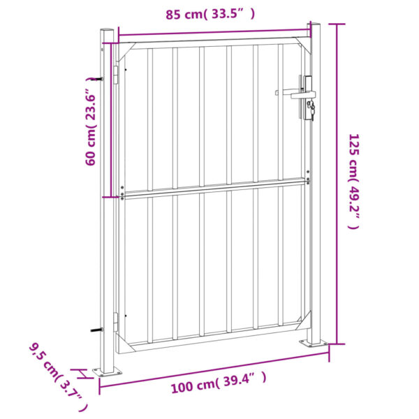 vidaXL Garden Gate 39.4"x49.2" Stainless Steel - Image 8