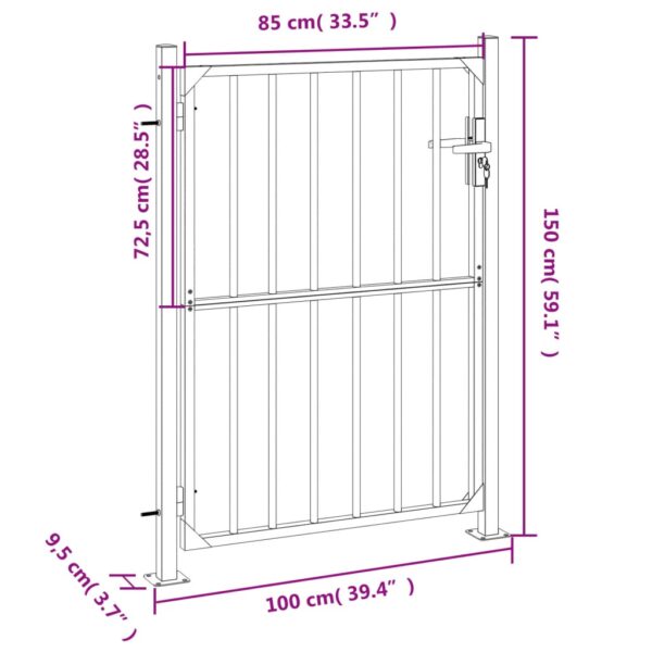 vidaXL Garden Gate 39.4"x59.1" Stainless Steel - Image 8