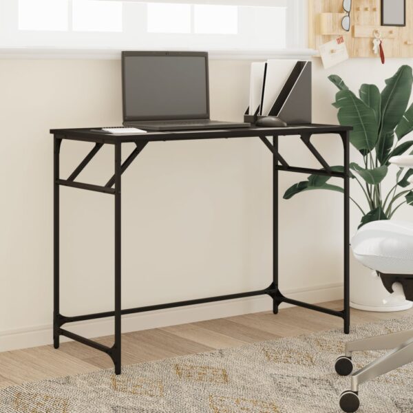 vidaXL Desk Black 39.4"x17.7"x29.9" Engineered Wood and Powder-coated Steel - Image 3