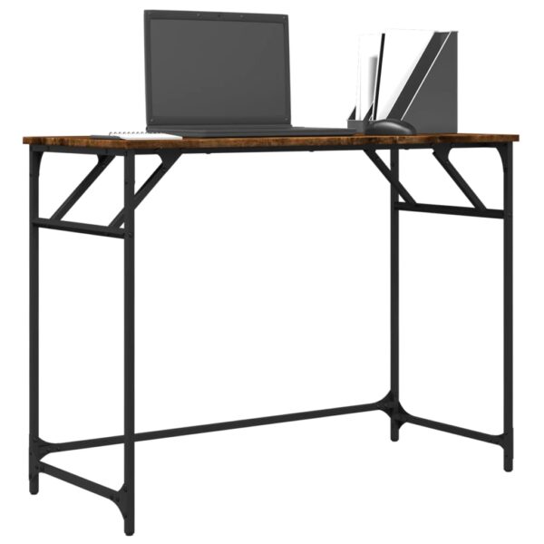 vidaXL Desk Smoked Oak 39.4"x17.7"x29.9" Engineered Wood and Powder-coated Steel - Image 4