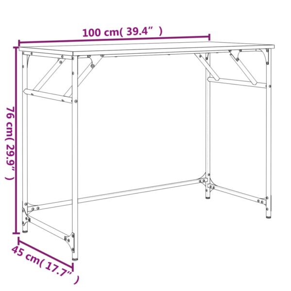 vidaXL Desk Smoked Oak 39.4"x17.7"x29.9" Engineered Wood and Powder-coated Steel - Image 10