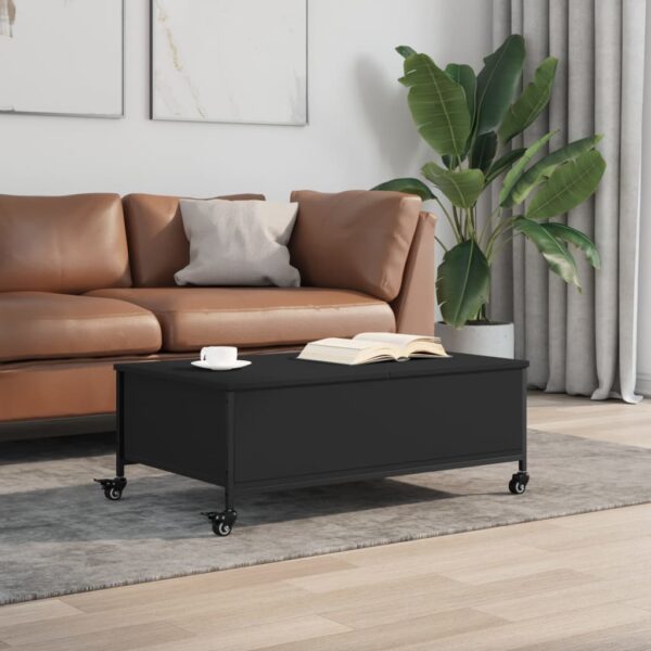 vidaXLÂ CoffeeÂ TableÂ withÂ WheelsÂ BlackÂ 35.8"x21.7"x13.4"Â EngineeredÂ Wood - Image 3