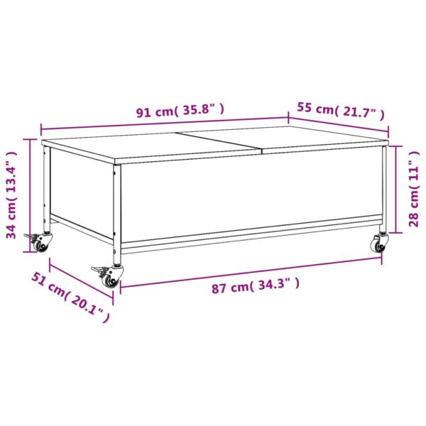 vidaXLÂ CoffeeÂ TableÂ withÂ WheelsÂ BlackÂ 35.8"x21.7"x13.4"Â EngineeredÂ Wood - Image 12