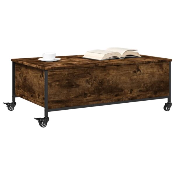 vidaXL Coffee Table withÂ Wheels Smoked Oak 35.8"x21.7"x13.4" EngineeredÂ Wood - Image 4