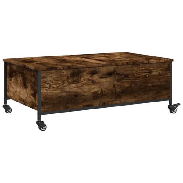 vidaXL Coffee Table withÂ Wheels Smoked Oak 35.8"x21.7"x13.4" EngineeredÂ Wood - Image 9