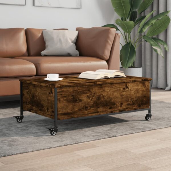 vidaXL Coffee Table withÂ Wheels Smoked Oak 35.8"x21.7"x13.4" EngineeredÂ Wood