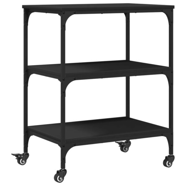 vidaXL Kitchen Trolley Black 23.6"x16.1"x29.9" Engineered Wood - Image 2