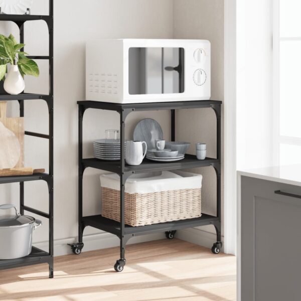 vidaXL Kitchen Trolley Black 23.6"x16.1"x29.9" Engineered Wood - Image 4