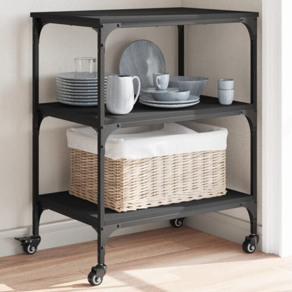 vidaXL Kitchen Trolley Black 23.6"x16.1"x29.9" Engineered Wood