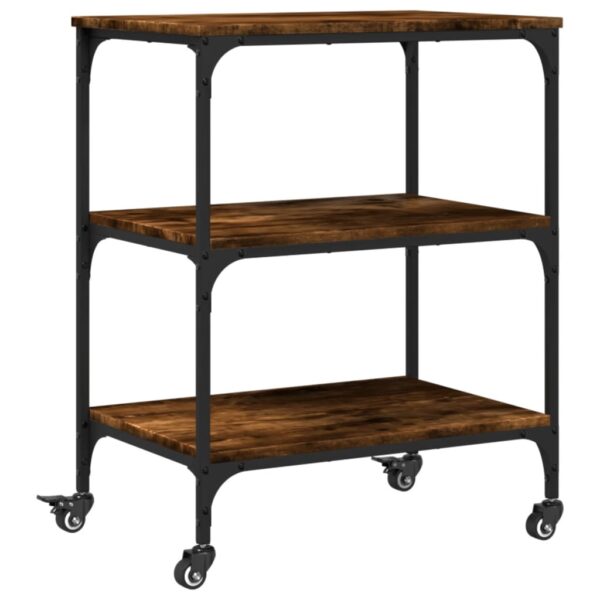 vidaXL Kitchen Trolley Smoked Oak 23.6"x16.1"x29.9" Engineered Wood - Image 2