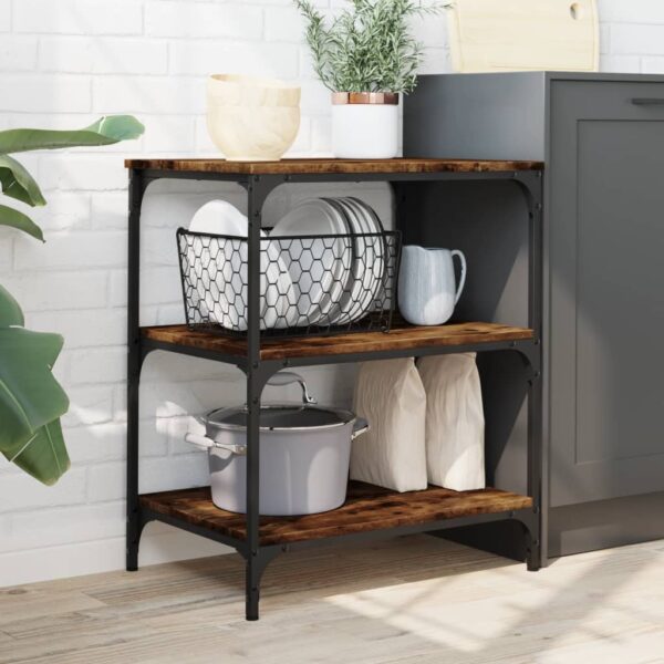 vidaXL Kitchen Trolley Smoked Oak 23.6"x16.1"x29.9" Engineered Wood - Image 3