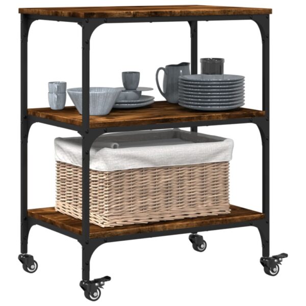 vidaXL Kitchen Trolley Smoked Oak 23.6"x16.1"x29.9" Engineered Wood - Image 6