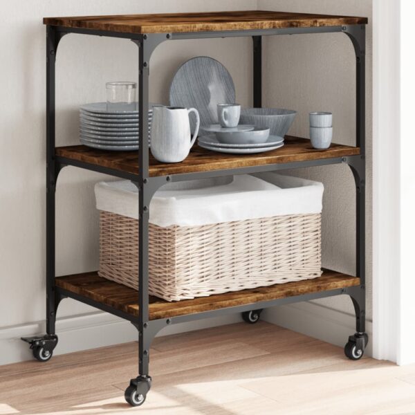 vidaXL Kitchen Trolley Smoked Oak 23.6"x16.1"x29.9" Engineered Wood