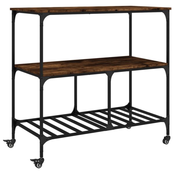 vidaXL Kitchen Trolley Smoked Oak 39.4"x19.7"x37.4" Engineered Wood - Image 2