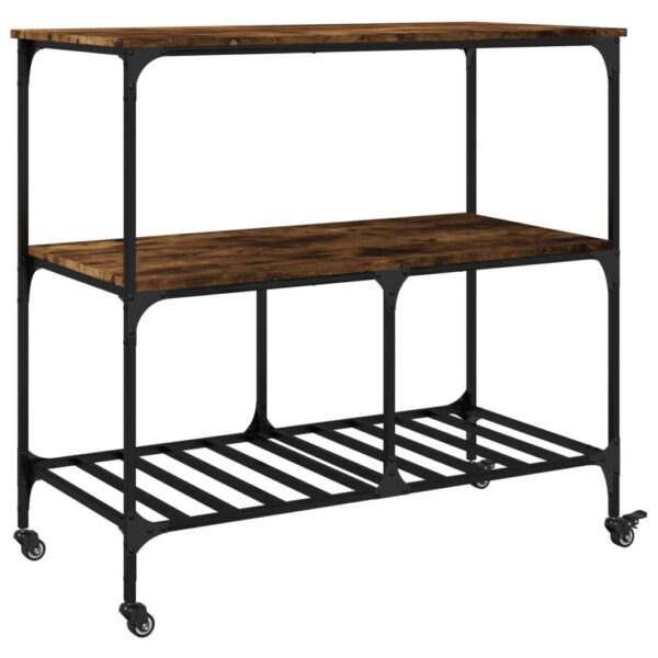 vidaXL Kitchen Trolley Smoked Oak 39.4"x19.7"x37.4" Engineered Wood - Image 9