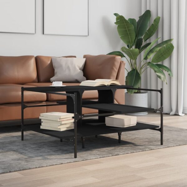 vidaXL Coffee Table Black 39.4"x39.4"x19.1" EngineeredÂ Wood - Image 3