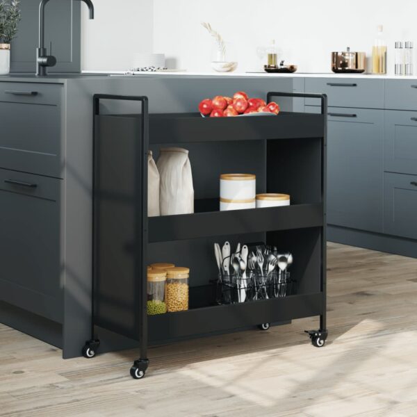 vidaXL Kitchen Trolley Black 27.6"x11.8"x32.3" Engineered Wood - Image 4