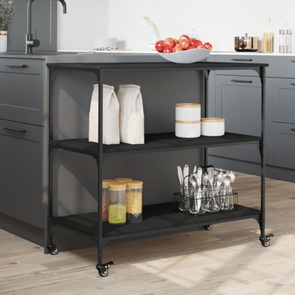 vidaXL Kitchen Trolley Black 40.2"x19.7"x37.4" Engineered Wood - Image 4