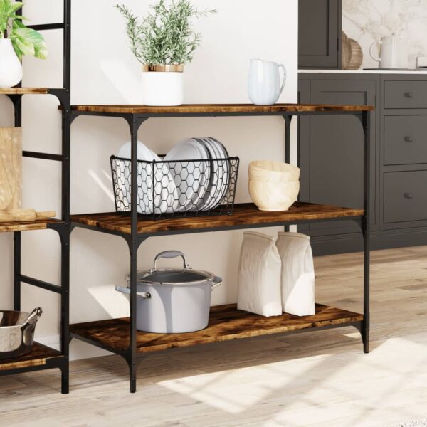 vidaXL Kitchen Trolley Smoked Oak 40.2"x19.7"x37.4" Engineered Wood - Image 3