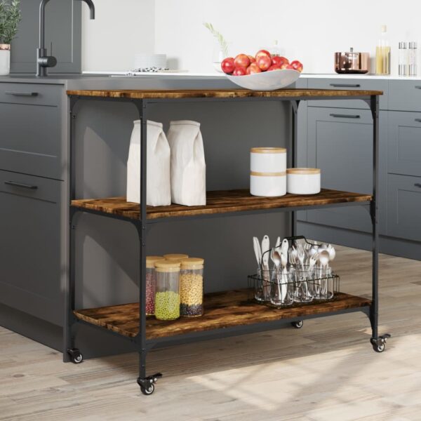 vidaXL Kitchen Trolley Smoked Oak 40.2"x19.7"x37.4" Engineered Wood - Image 4