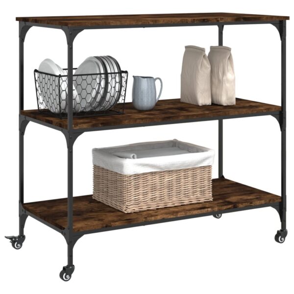 vidaXL Kitchen Trolley Smoked Oak 40.2"x19.7"x37.4" Engineered Wood - Image 6