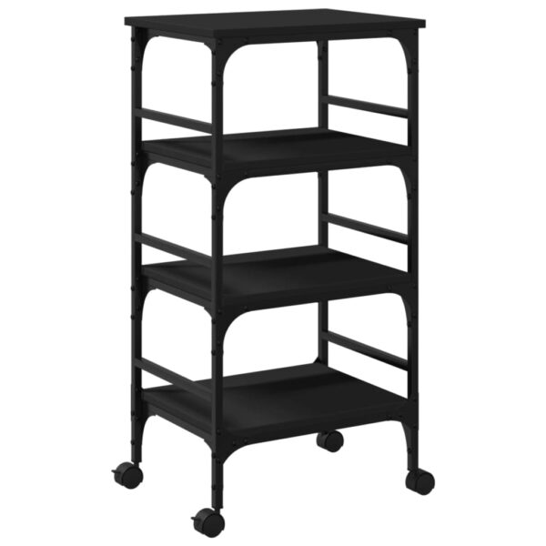 vidaXL Kitchen Trolley Black 17.7"x13.8"x35.2" Engineered Wood - Image 2