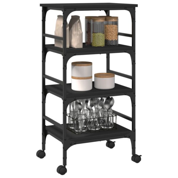 vidaXL Kitchen Trolley Black 17.7"x13.8"x35.2" Engineered Wood - Image 6