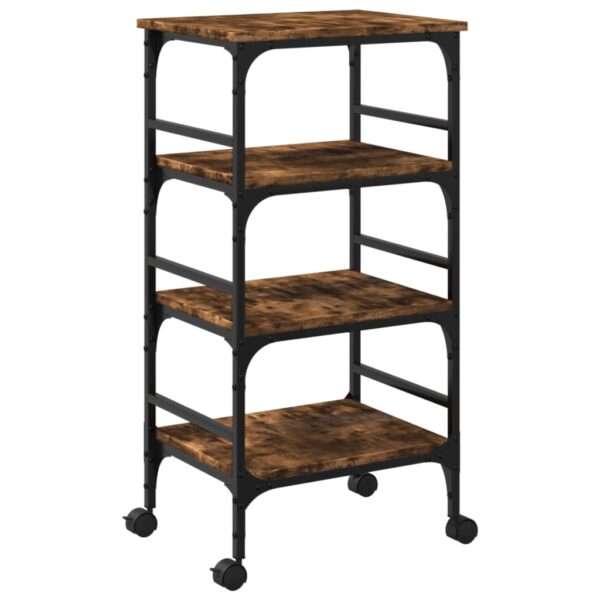 vidaXL Kitchen Trolley Smoked Oak 17.7"x13.8"x35.2" Engineered Wood - Image 2