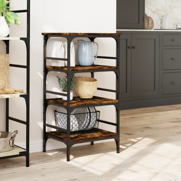 vidaXL Kitchen Trolley Smoked Oak 17.7"x13.8"x35.2" Engineered Wood - Image 3