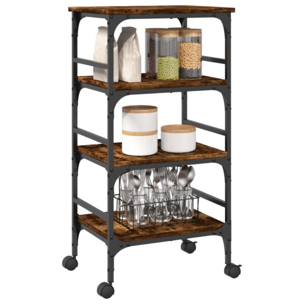 vidaXL Kitchen Trolley Smoked Oak 17.7"x13.8"x35.2" Engineered Wood - Image 6