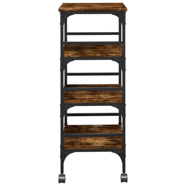 vidaXL Kitchen Trolley Smoked Oak 17.7"x13.8"x35.2" Engineered Wood - Image 8