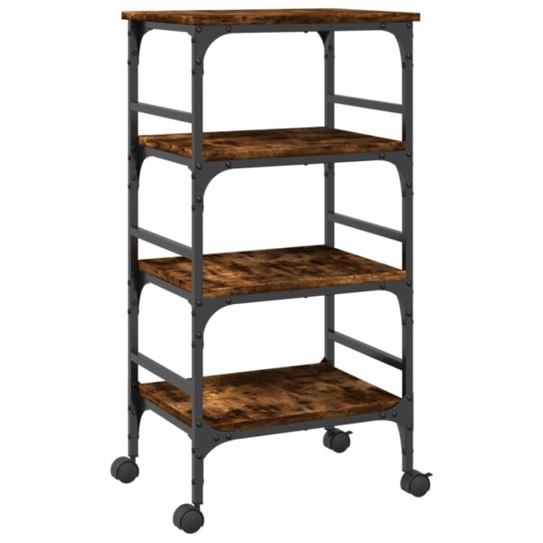 vidaXL Kitchen Trolley Smoked Oak 17.7"x13.8"x35.2" Engineered Wood - Image 9