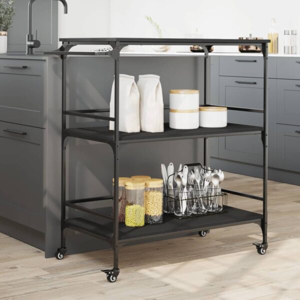 vidaXL Kitchen Trolley Black 39.6"x19.7"x41.3" Engineered Wood - Image 4