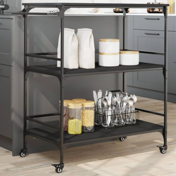 vidaXL Kitchen Trolley Black 39.6"x19.7"x41.3" Engineered Wood