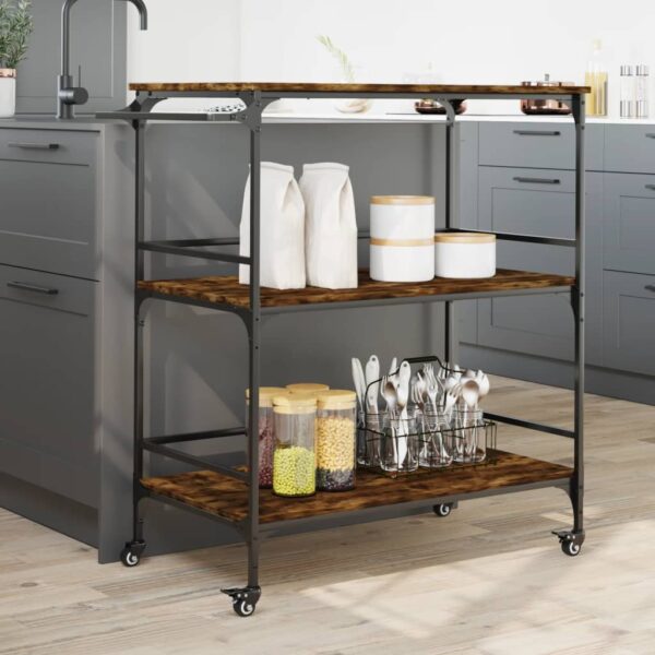 vidaXL Kitchen Trolley Smoked Oak 39.6"x19.7"x41.3" Engineered Wood - Image 4