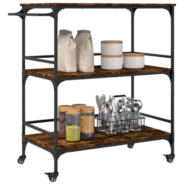 vidaXL Kitchen Trolley Smoked Oak 39.6"x19.7"x41.3" Engineered Wood - Image 5