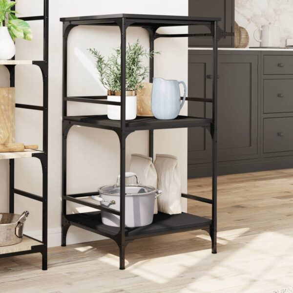 vidaXL Kitchen Trolley Black 23.8"x19.7"x41.3" Engineered Wood - Image 3