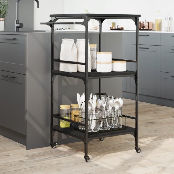 vidaXL Kitchen Trolley Black 23.8"x19.7"x41.3" Engineered Wood - Image 4