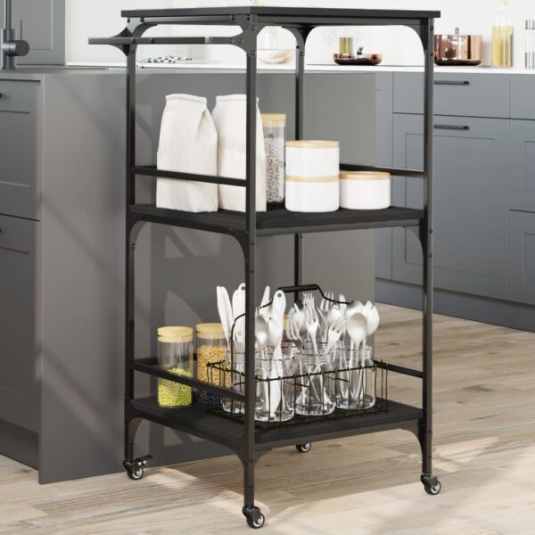 vidaXL Kitchen Trolley Black 23.8"x19.7"x41.3" Engineered Wood