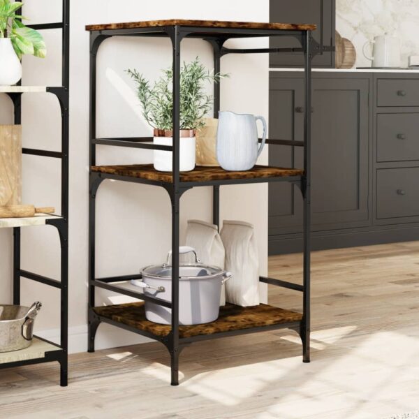 vidaXL Kitchen Trolley Smoked Oak 23.8"x19.7"x41.3" Engineered Wood - Image 3