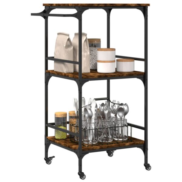 vidaXL Kitchen Trolley Smoked Oak 23.8"x19.7"x41.3" Engineered Wood - Image 5