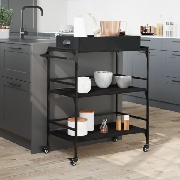 vidaXL Kitchen Trolley Black 32.1"x16.1"x36.4" Engineered Wood - Image 3