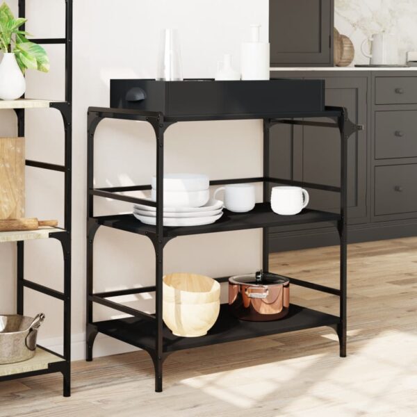 vidaXL Kitchen Trolley Black 32.1"x16.1"x36.4" Engineered Wood - Image 4