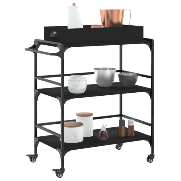 vidaXL Kitchen Trolley Black 32.1"x16.1"x36.4" Engineered Wood - Image 6