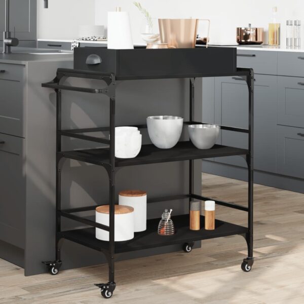 vidaXL Kitchen Trolley Black 32.1"x16.1"x36.4" Engineered Wood